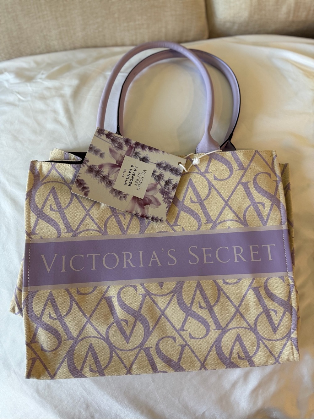 Victoria's Secret Lavender and Cream Logo Tote